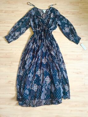 Kate & Lily Boho Floral Midi Dress Black Brown Long Sleeve
Size 16W